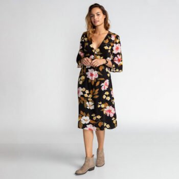 VESTIDO BILLABONG DREAM BIG BLACK FLOWERS